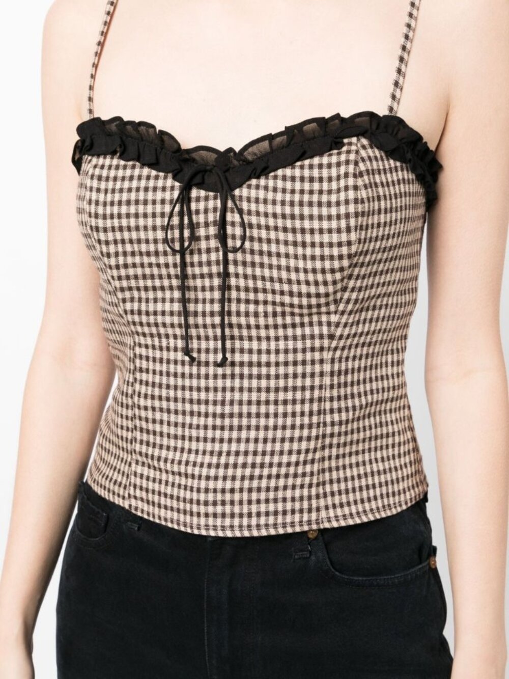 Reformation Skylar Linen Top Braun Brown Gingham Cami Tank 8 - Picture 2 of 8
